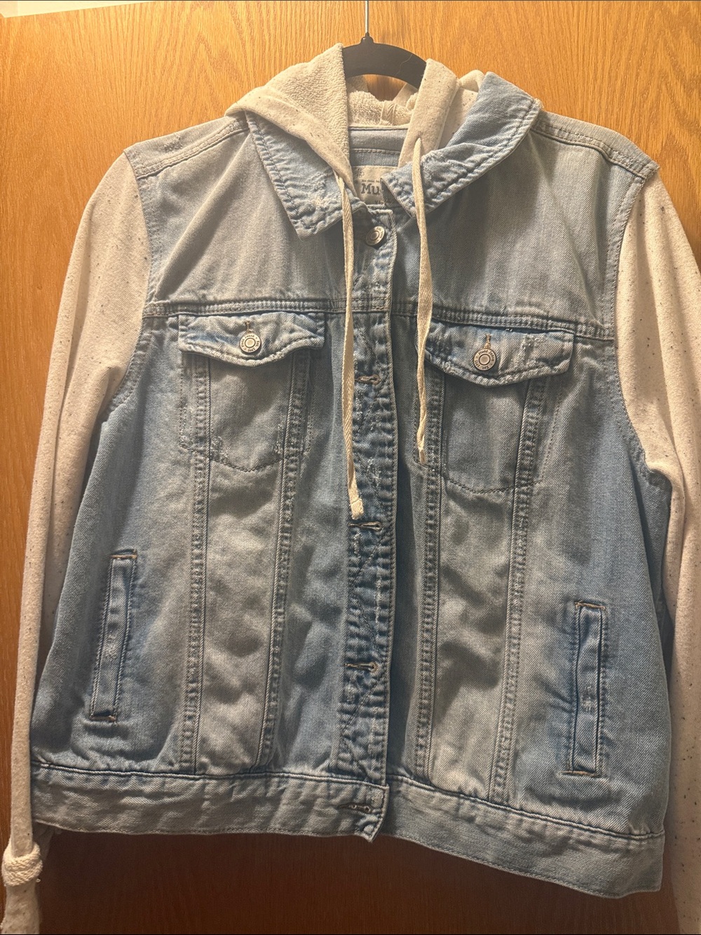 Mudd Light Blue Denim Jacket with Cream Hooded Sleeves